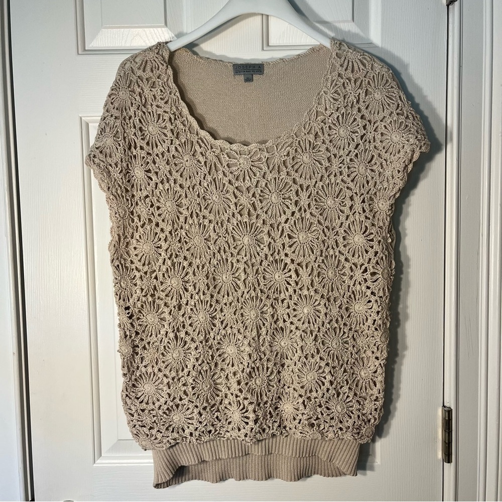 Joseph A. Tan Crochet Flowers Sleeveless Ribbed Knit Sweater Top Women Size XL